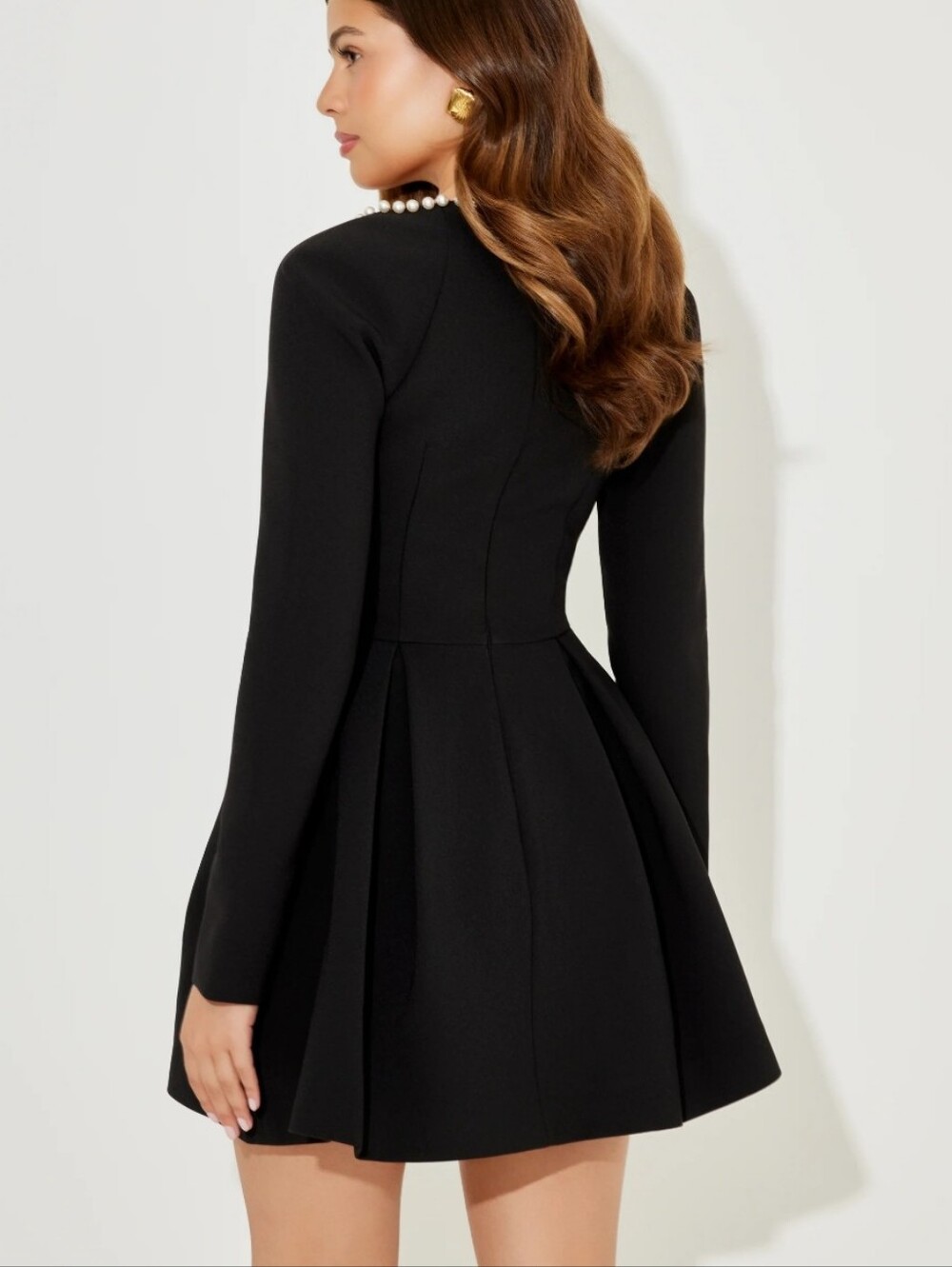 NWT Odd Muse Black Mini Dress with Pearl-Trim Square Neckline Medium - Picture 11 of 13